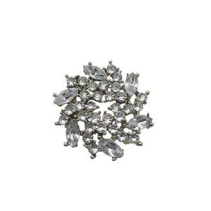 Clear Rhinestone Crystal Flower Wedding Brooch Pin Silver Tone Vintage